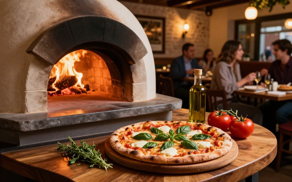 Pizza z pieca opalanego drewnem w restauracji Pizza z pieca opalanego drewnem w restauracji